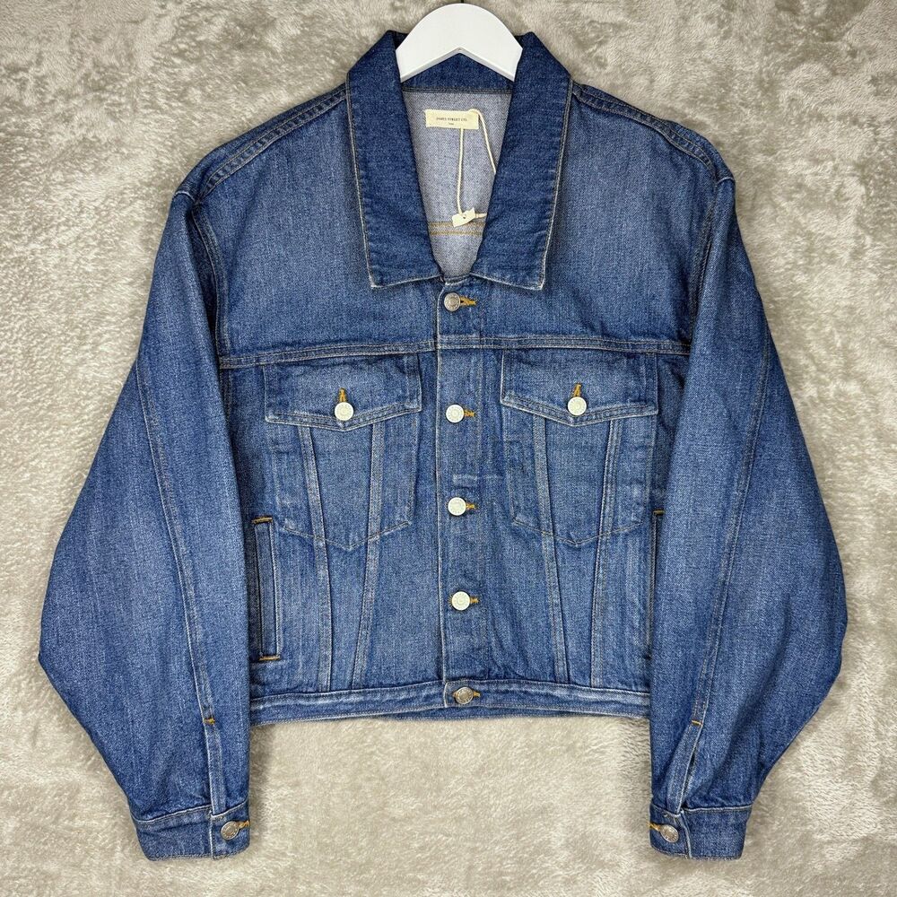 James Street Co Jacket Womens Large Blue Denim Trucker Cotton Button Oversized